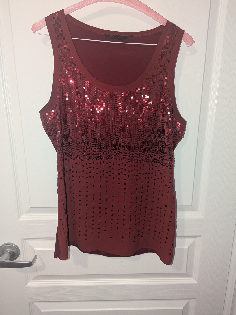 The Limited Red Sequin Scoop Neck Tank, L
